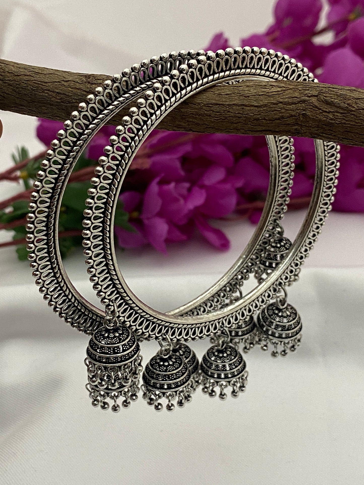 New Stylish Oxidized Women's Bangles With Jhumkas