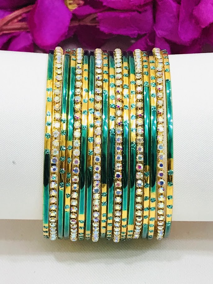 Teal Green Color Gold Plated Metal Bangles Near Me