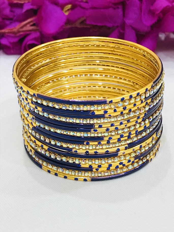 Blue Color Stone Designed Metal Bangles In Tempe