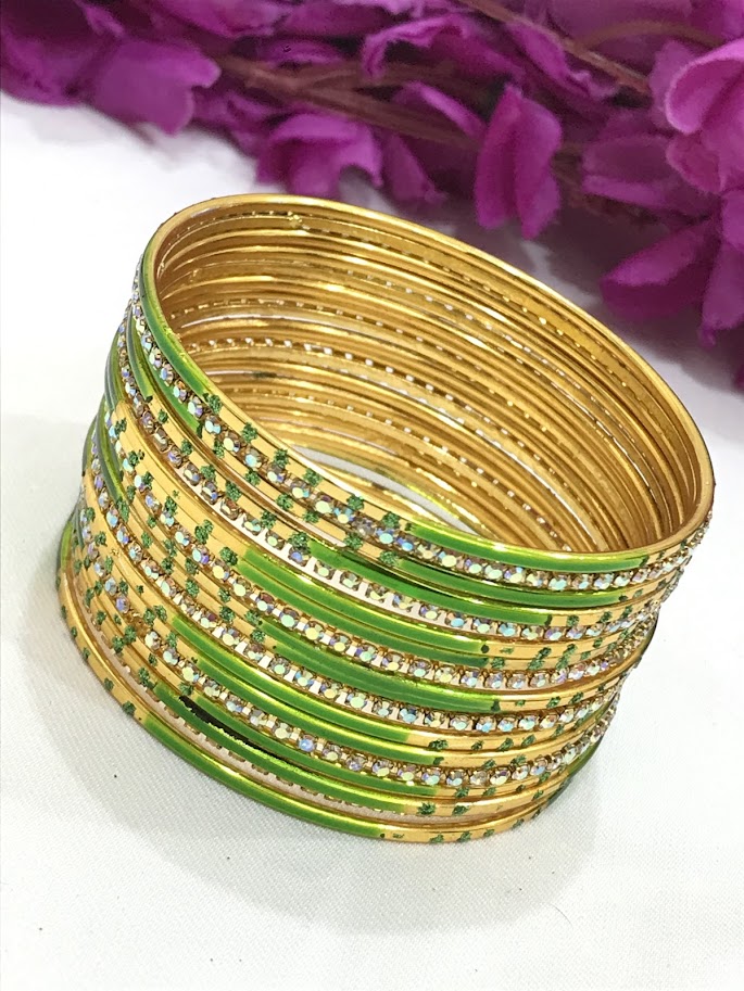 Captivating Light Green Color Smooth Finishing Metal Bangles For Women