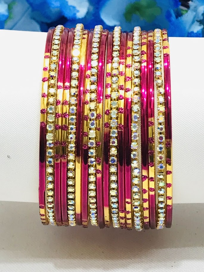 Rani Pink Color Stone Worked Metal Bangles Near Me
