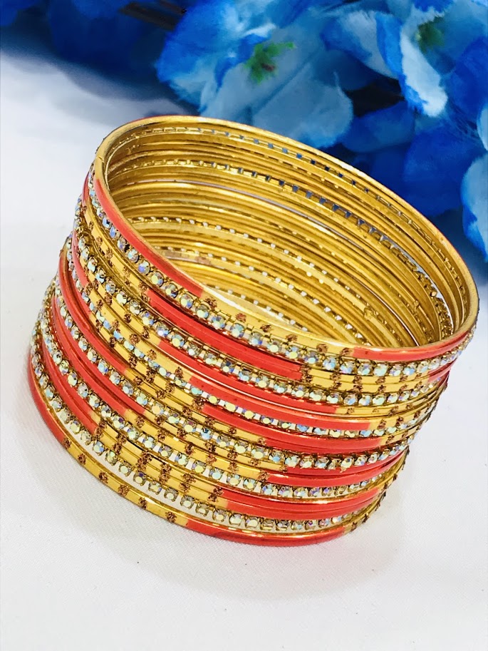 Beautiful Orange Color Party Wear Metal Bangles For Women