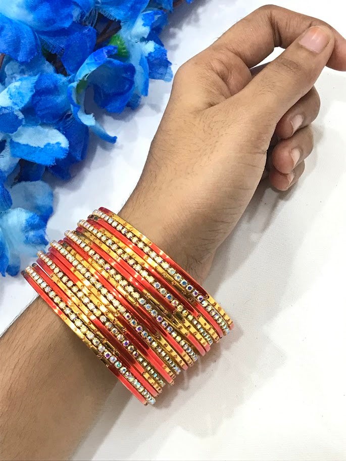 Beautiful Orange Color Party Wear Metal Bangles For Women