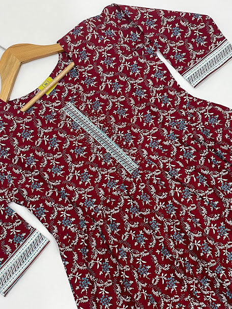Maroon Color Poly Cotton With Printed Work Kurti In Suncity