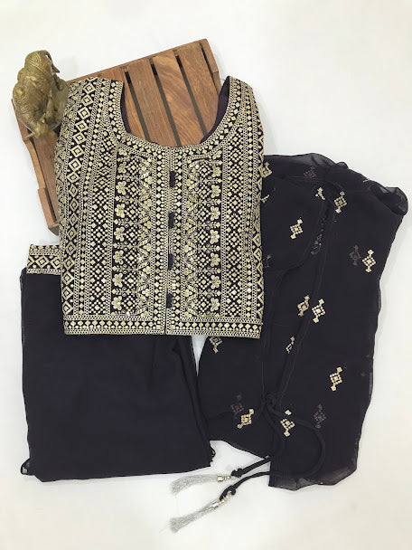 Dark Purple Colored Embroidery Work Palazzo Suits For Girls In USA