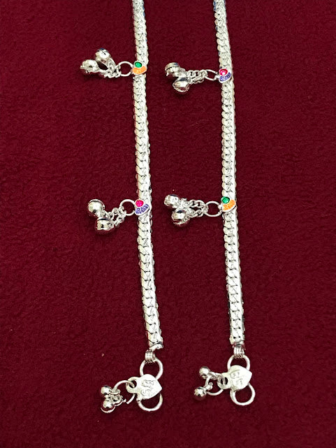 Alluring Silver Color Anklets With Stone And Bead Work For Women