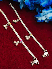 Alluring Silver Color Anklets With Stone And Bead Work For Women