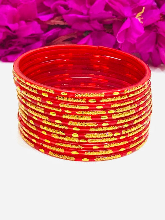 Stunning Red Color Glass Bangles With New Design For women