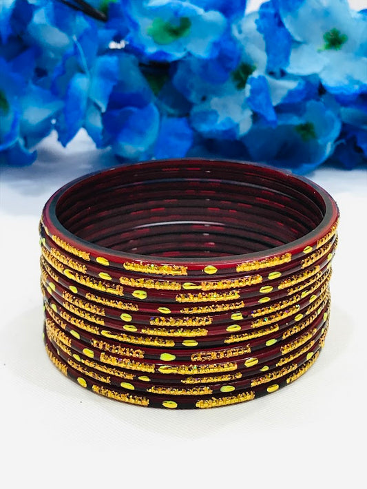 Attractive Maroon Color Party Wear Glass Bangles For Women