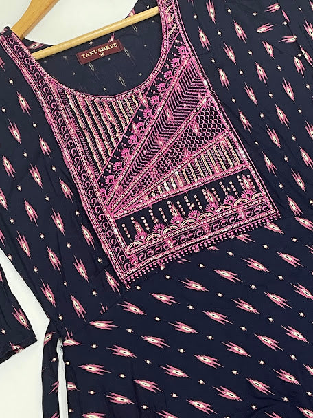 Dark Blue Color Embroidery And Sequins Work Kurti In Chandler