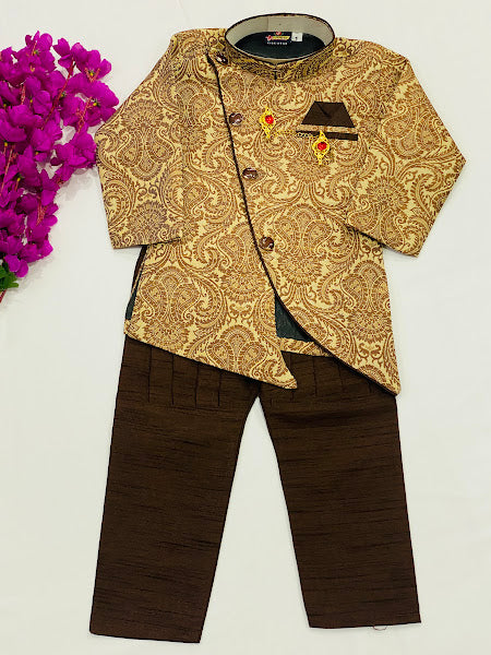 Fabulous Ethnic Kids Brown Silk Kurta Pajama Set In USA