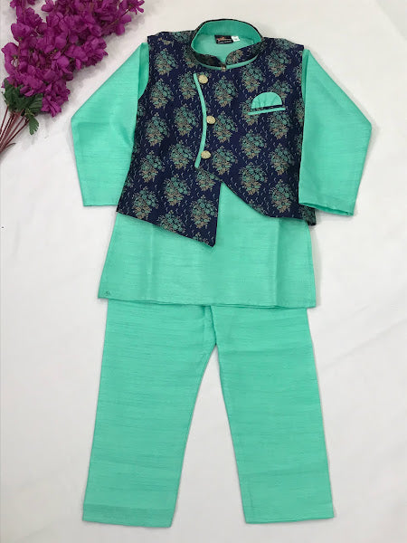 Traditional Boys Sky Blue Silk Cotton Kurta Pajama Pant And Dhoti Style Pant In Yuma