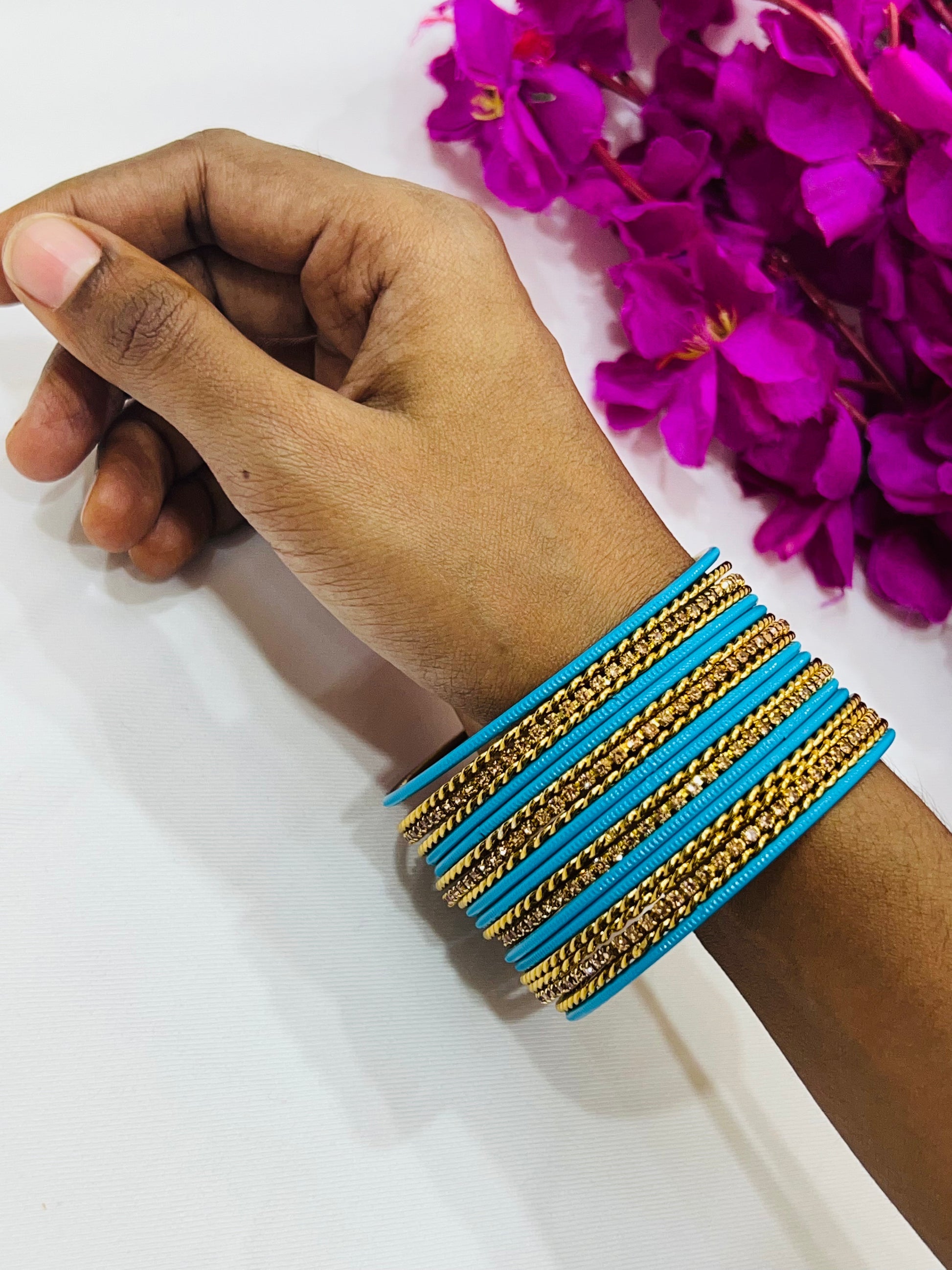 Lovely Sky Blue Color Metal Bangles In USA