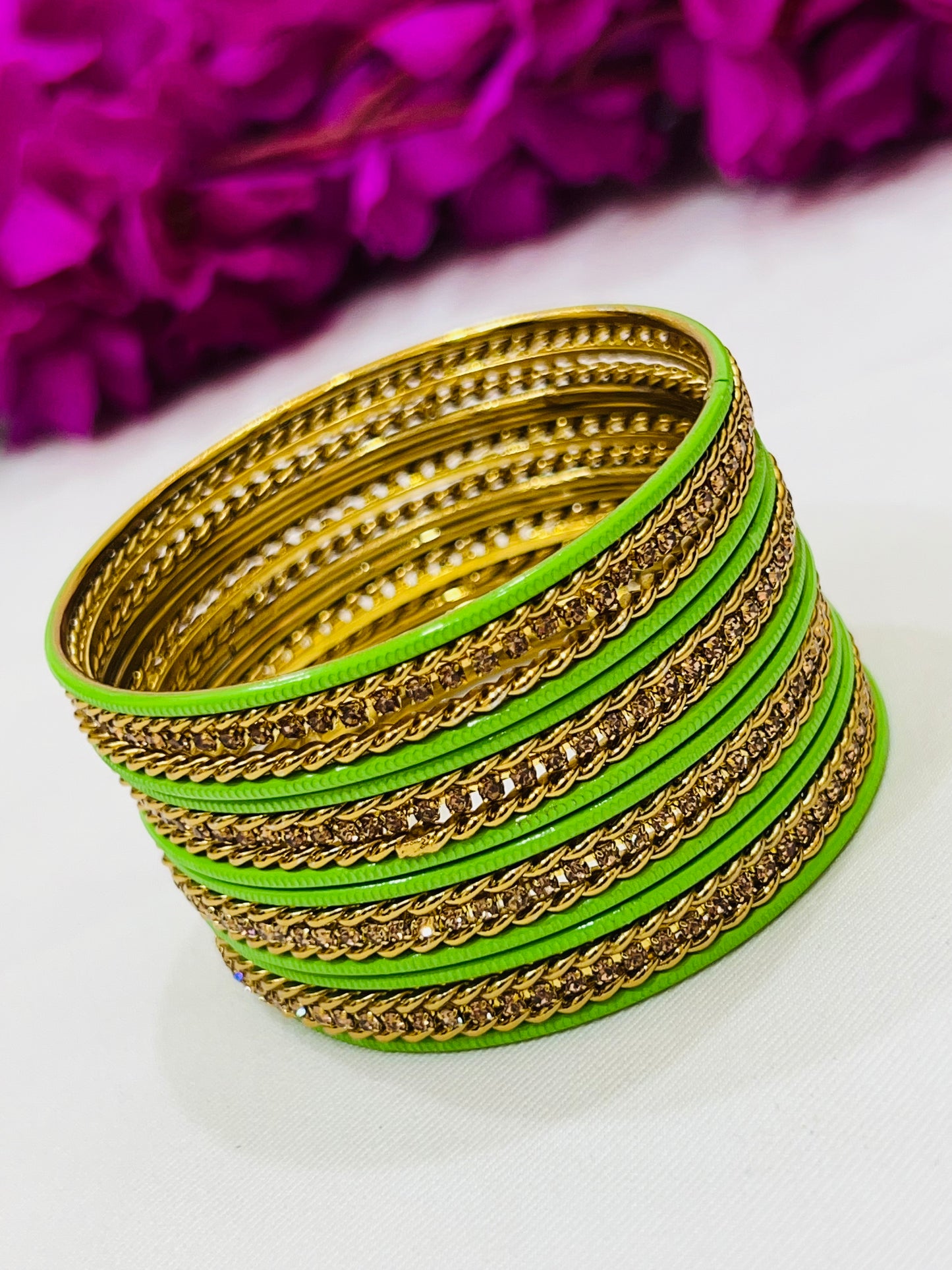 Alluring Light Green Color Metal Bangles With Stone In  Surprise
