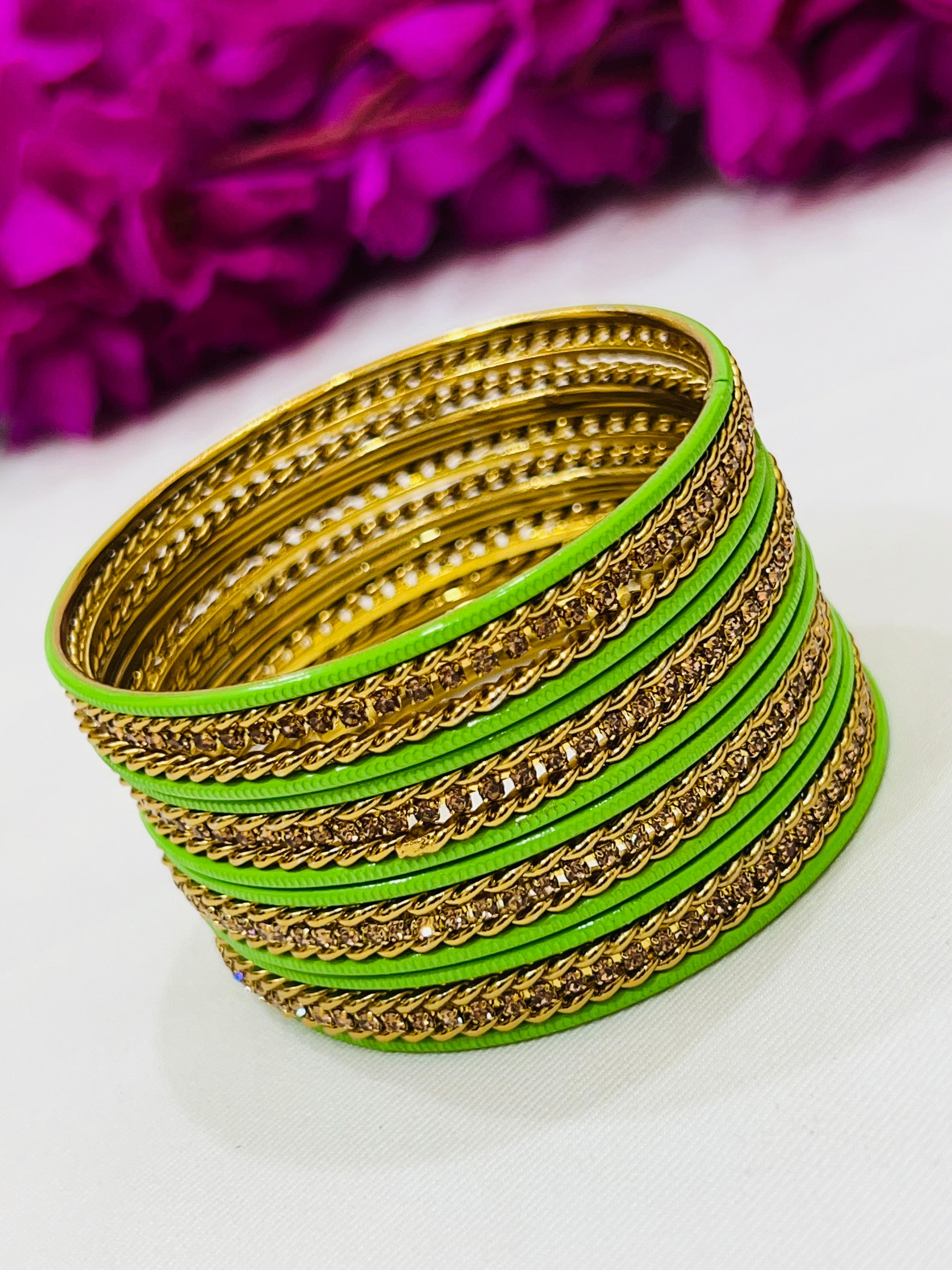 Alluring Light Green Color Metal Bangles With Stone In  Surprise