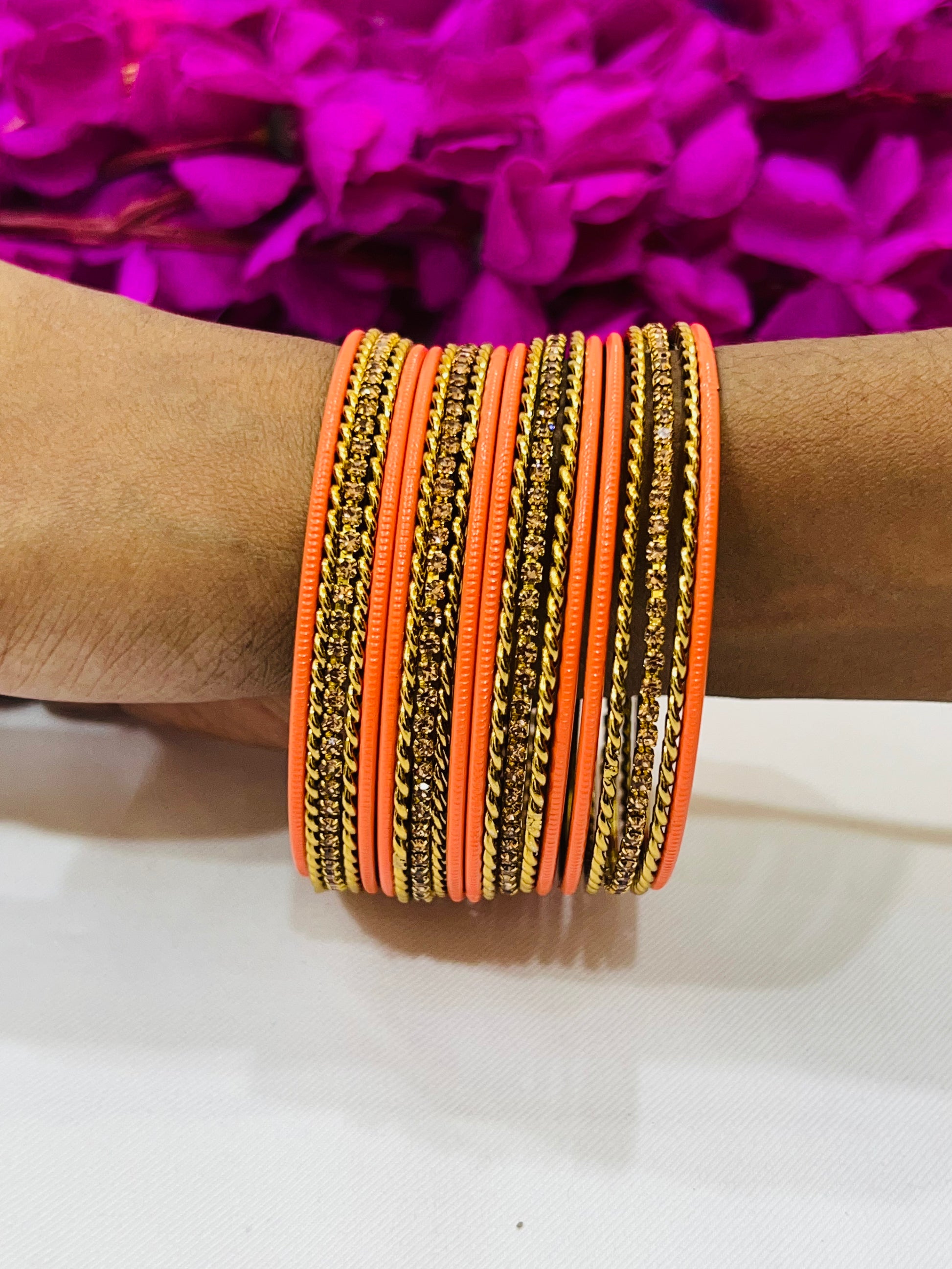 Appealing Orange Color Metal Bangles With Stone Work Near me
