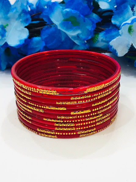 Elegant Red Color With Unique Design Glass Bangles For Women