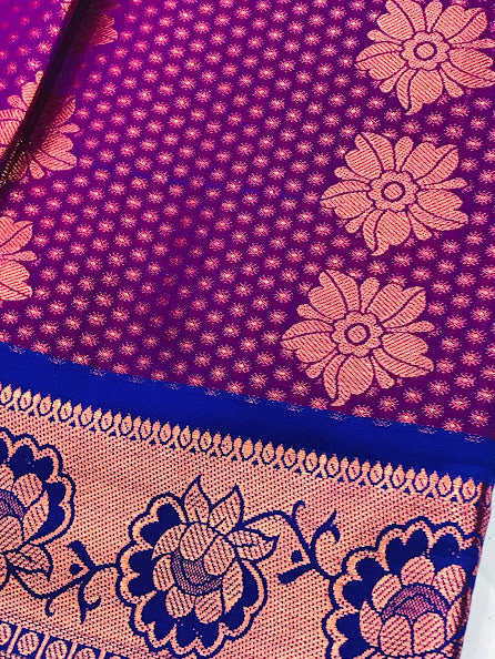 Appealing Yellow And Violet Color Designer Silk Langa Set In USA