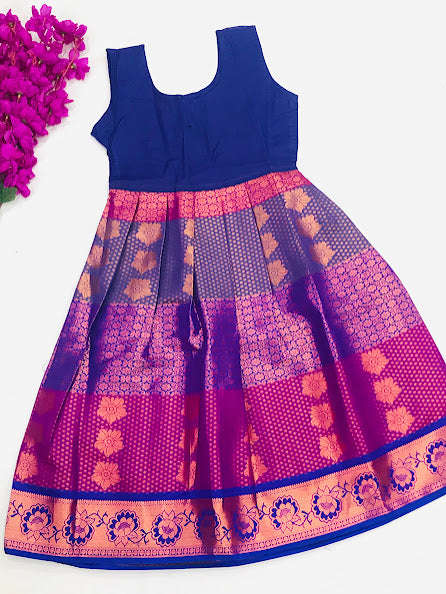 Appealing Yellow And Violet Color Designer Silk Langa Set in Chandler
