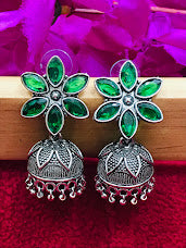 Beautiful Green Color Stoned Jhumka Earrings  UAS