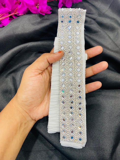 Silver Color Saree Belt With Stone Work In USA