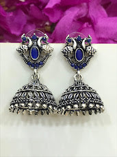 Elegant Blue Colored Silver Oxidized Jhumka In Gilbert