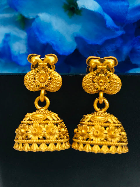 Alluring Antique Gold Designer Jhumka Earrings In Mesa