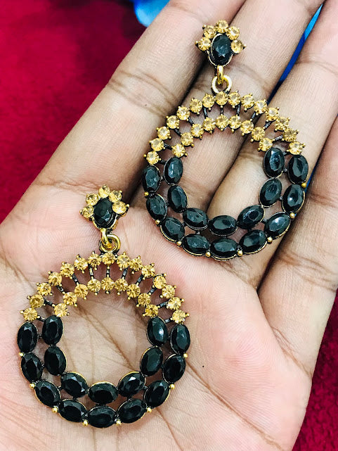 Dazzling Black Color Designer Earrings With Stones In Suncity