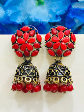 Gorgeous Antique Gold Red Color With Beads Earrings For Women
