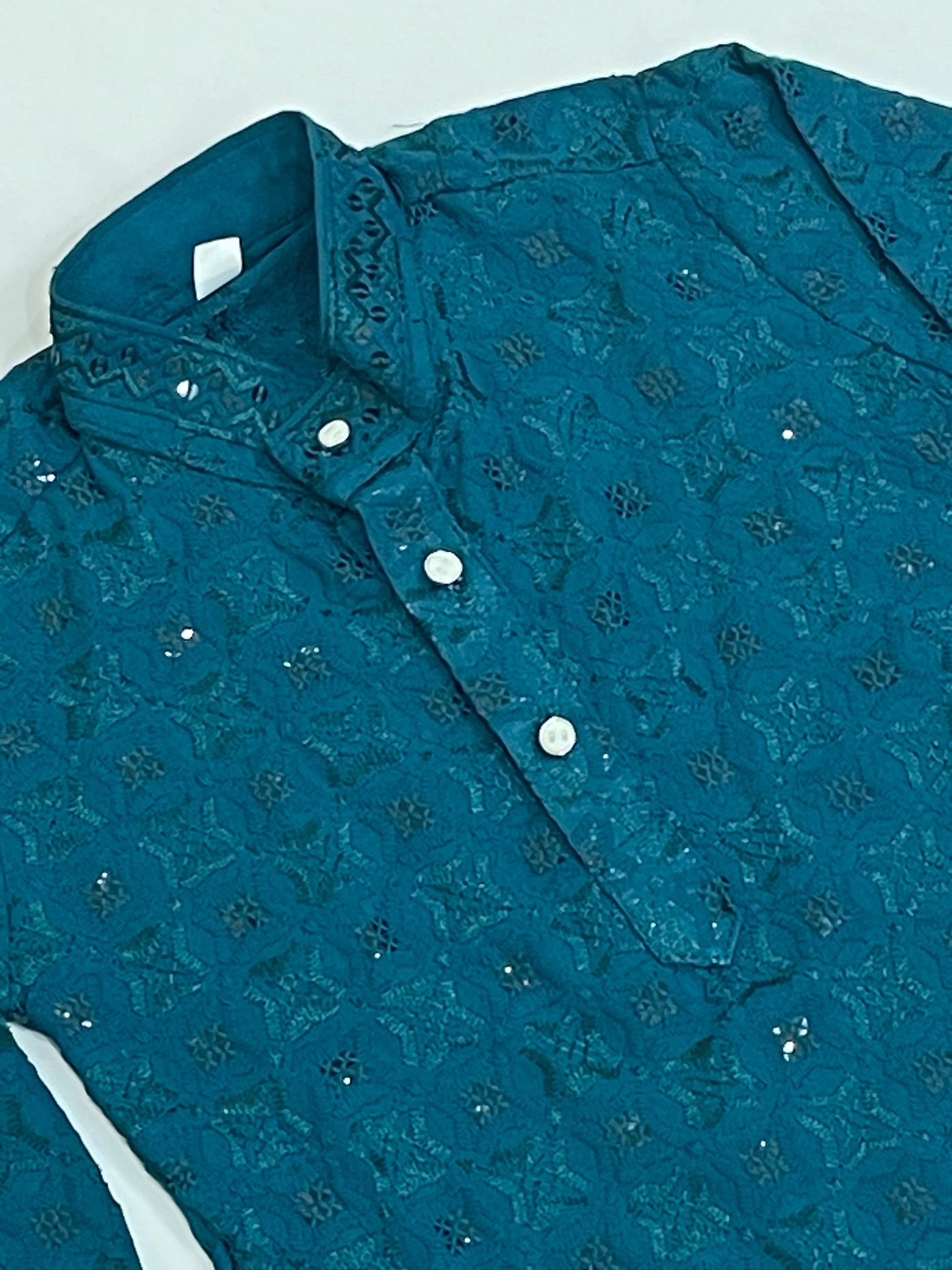 Teal Blue Colored Rayon Kurta With Pajama Pant Sets In Chandler