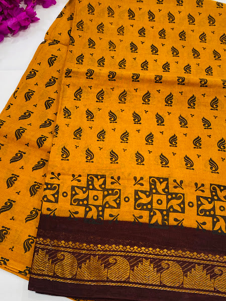 Yellow Color Pure Sungudi Cotton Saree With Zari Border