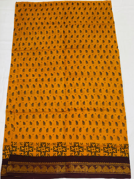 Yellow Color Pure Sungudi Cotton Saree With Zari Border In USA