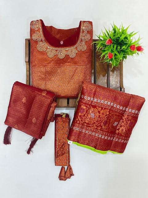 Wonderful Maroon Color Silk Langa Set With Stone And Zari Work Near Me