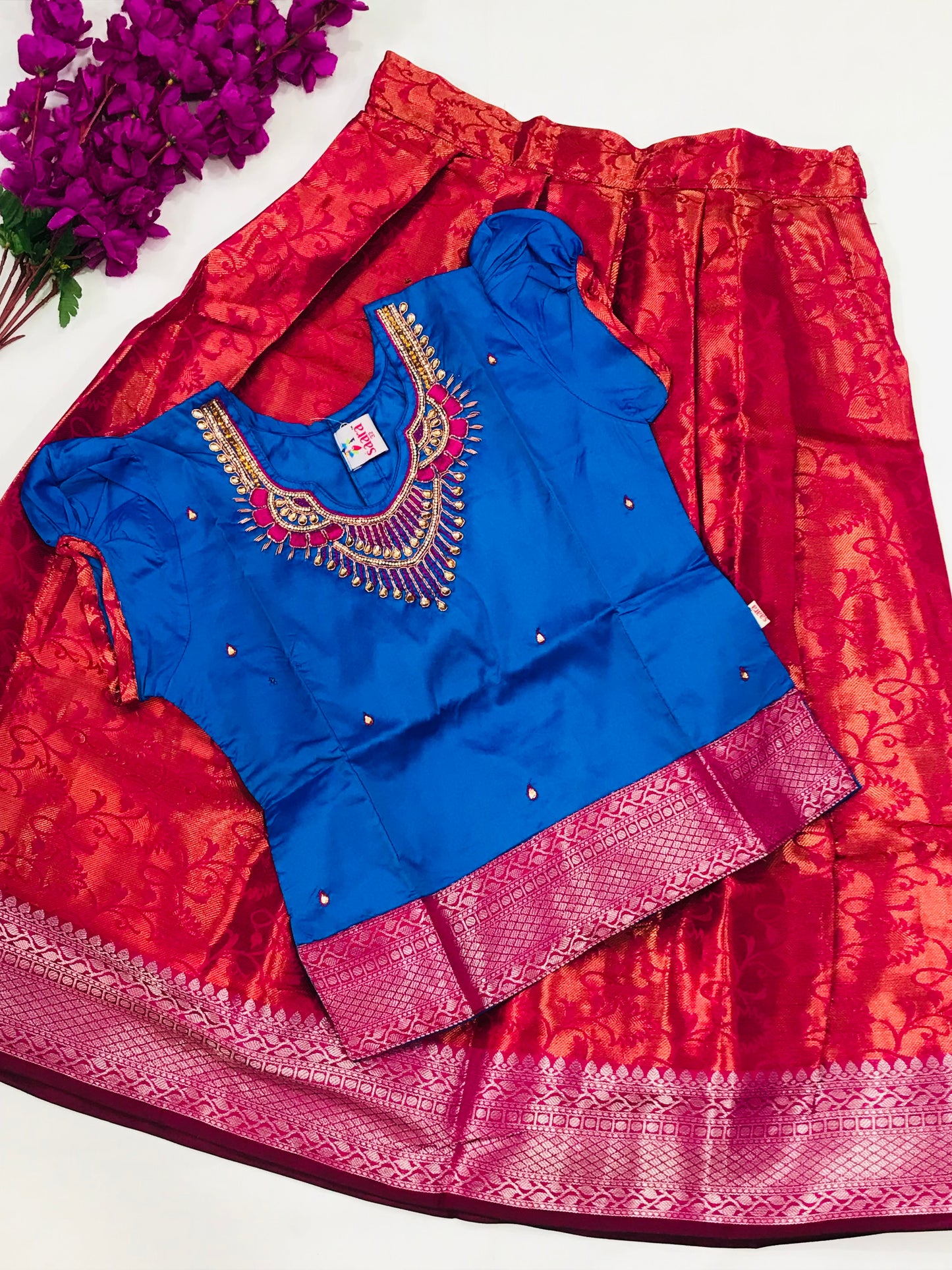 Blue Color Embroidery And Stone Work Langa Set With Zari Work In Scottsdale