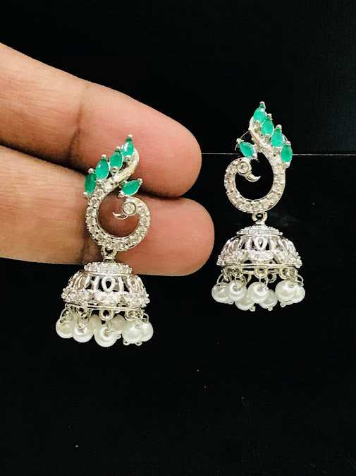 Adorable Green Color American Diamond Earrings For Women Near Me
