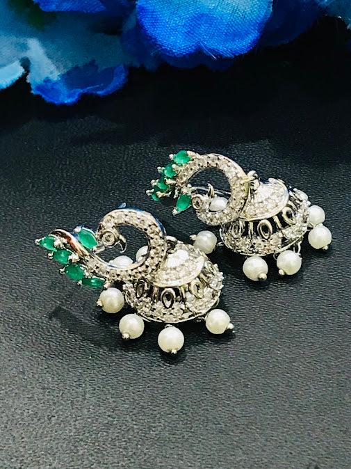 Green Color American Diamond Earrings In Scottsdale