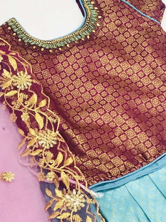 Attractive Sky Blue Color Sequins Work Choli Set For Girls