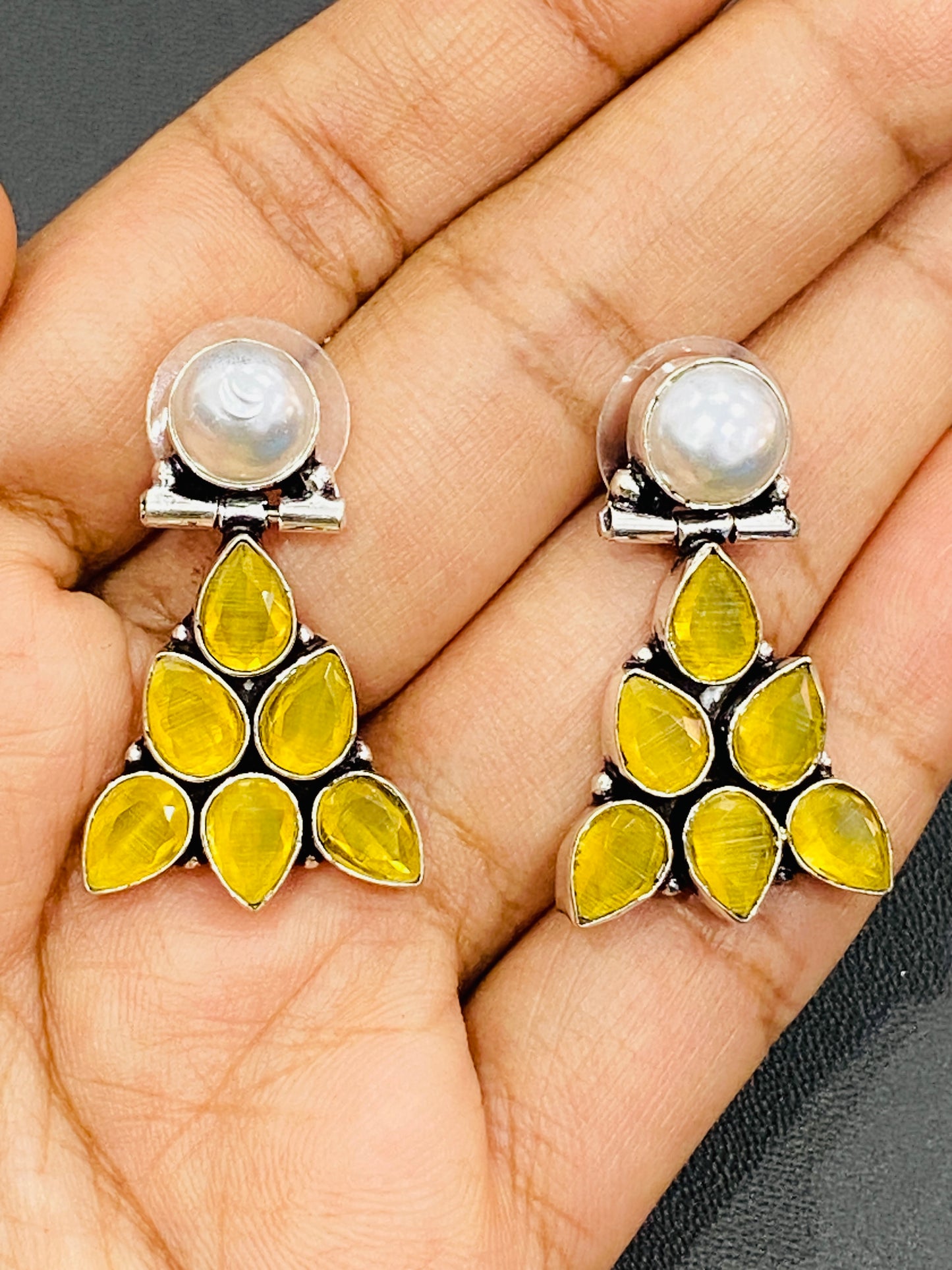 ellow Color Stone Embedded Oxidized Stud Earrings Near Me