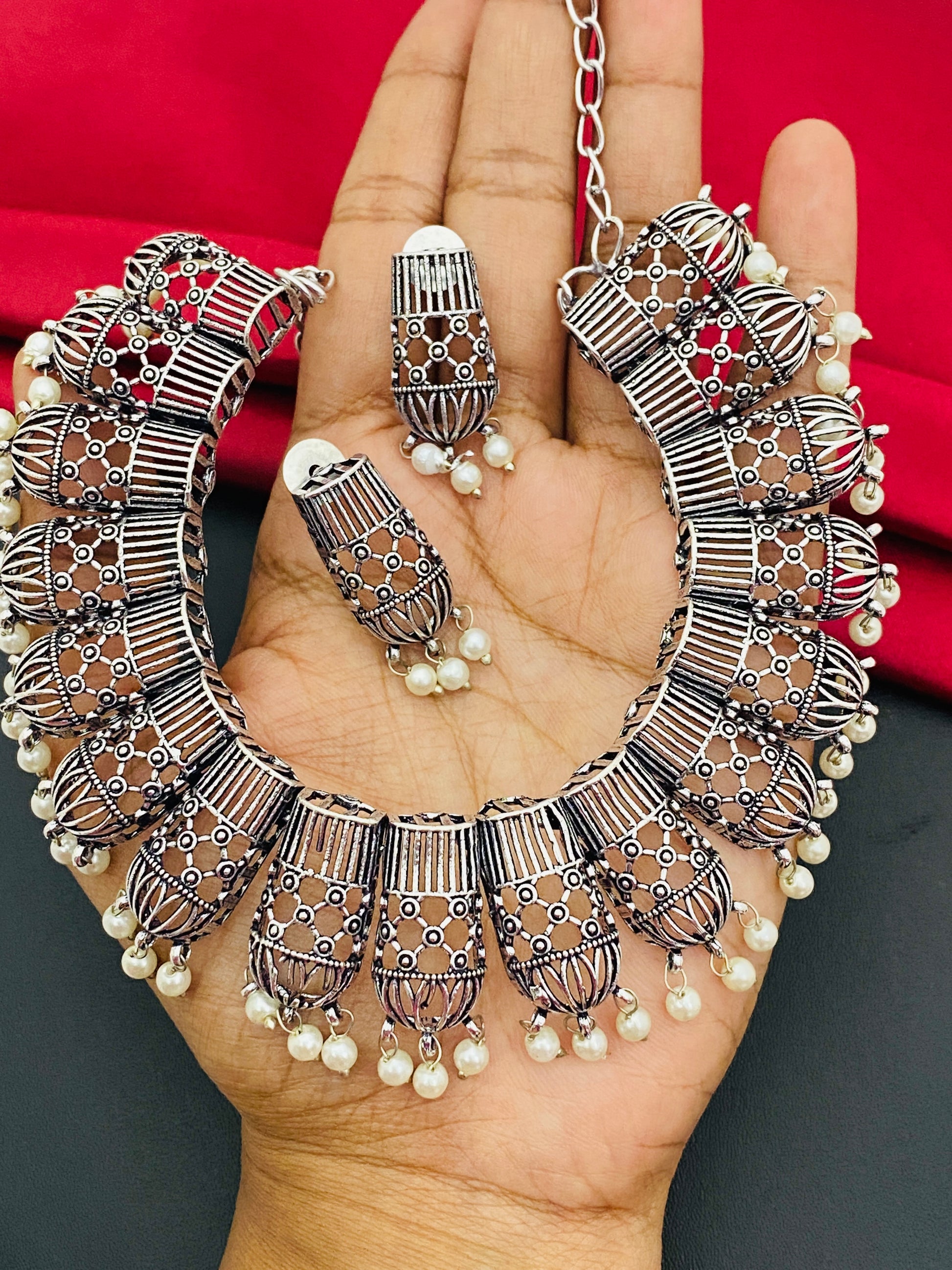 Tribal Oxidized Necklace With Earrings Near Me