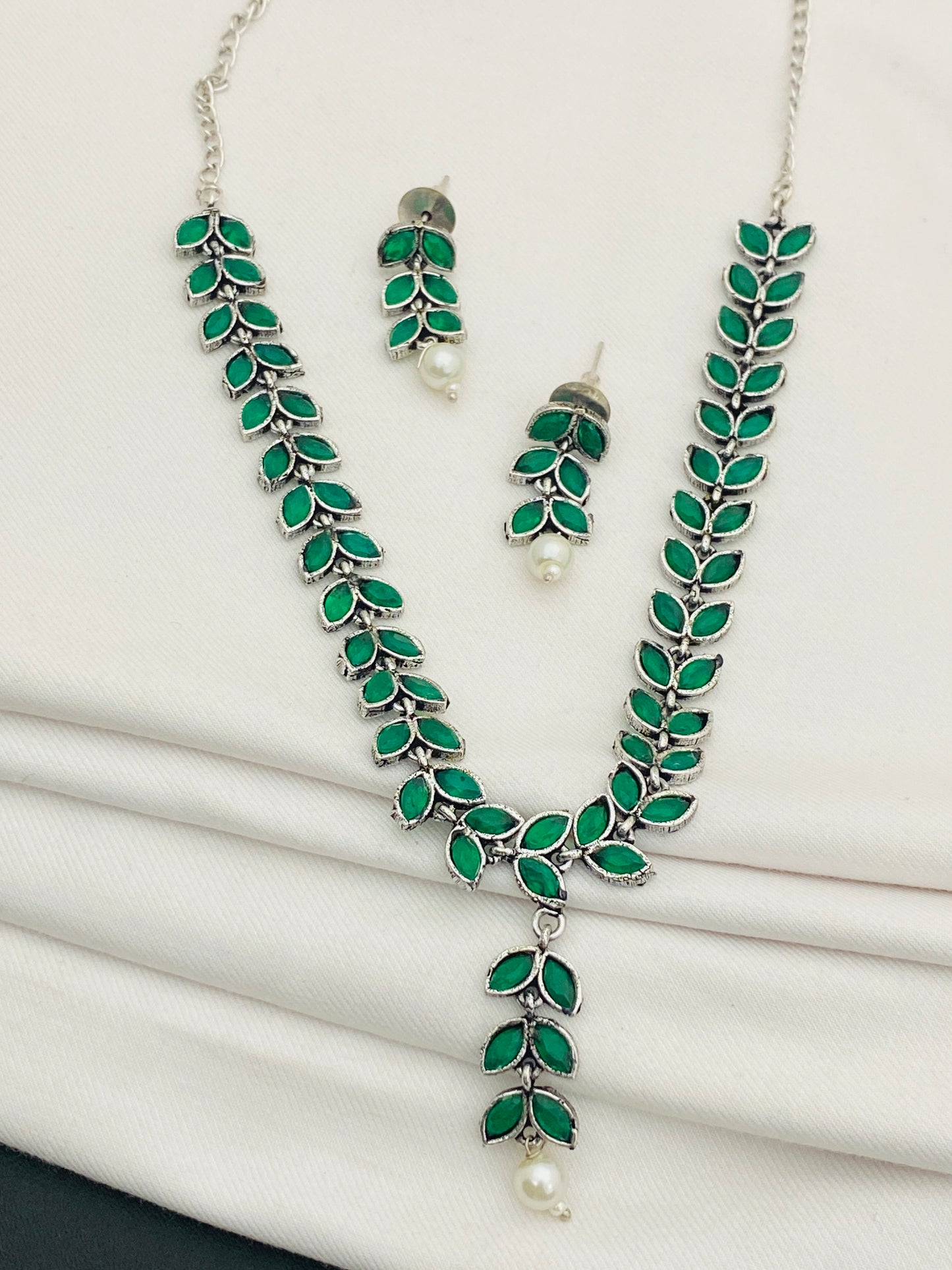 German Silver Plated Oxidized Necklace With Earrings in Happy Jack