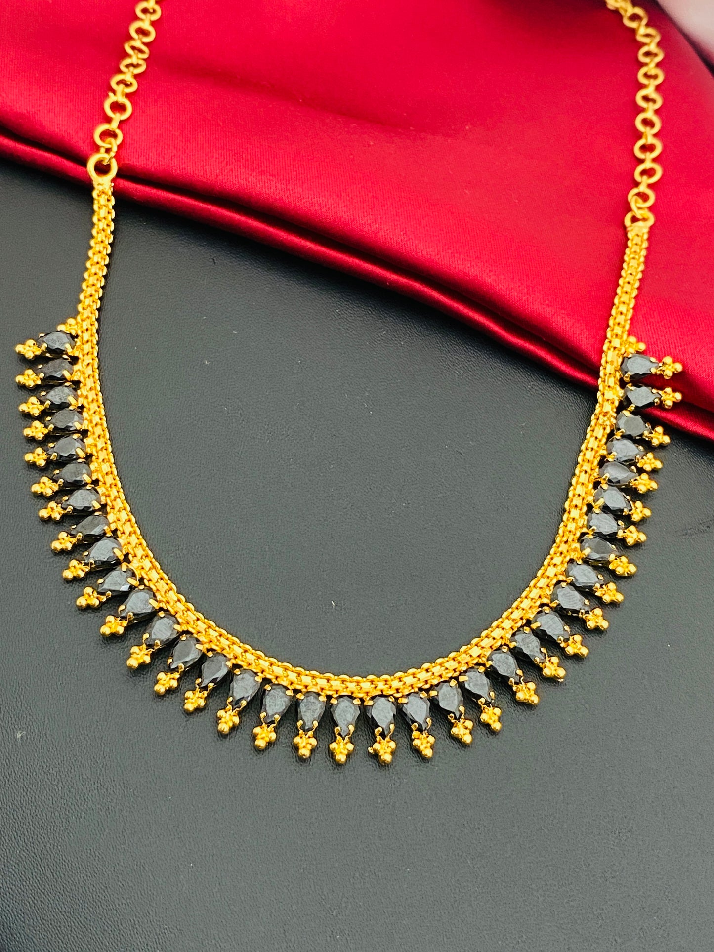 Ethnic Wear Gold Plated Necklace With Premium Black Stones In USA