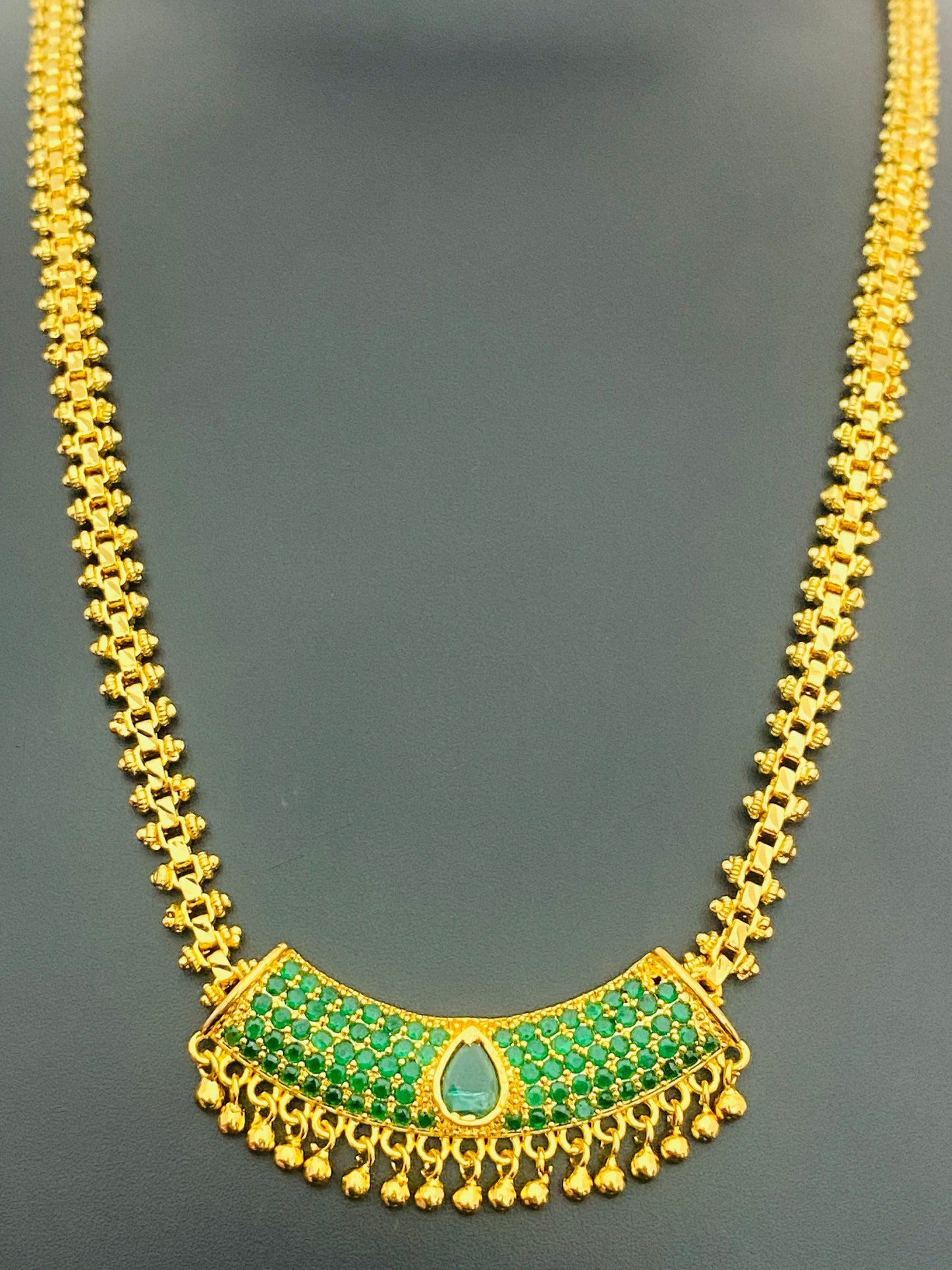 Green Color Stoned Long Chain With Pendant In USA