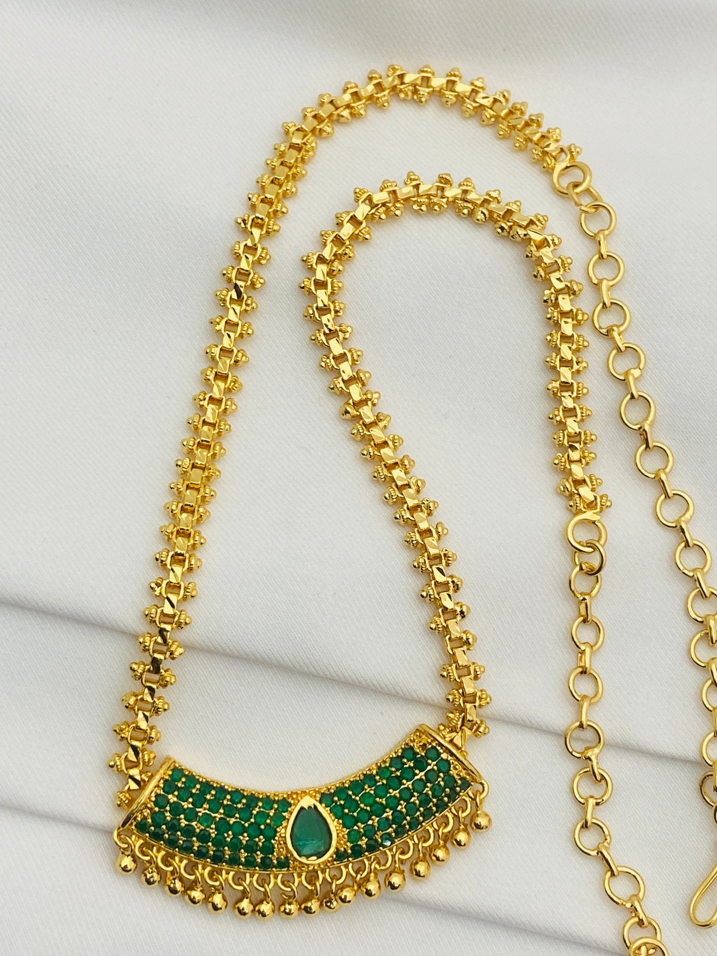 Attractive Gold Plated Green Color Stoned Long Chain Near Me