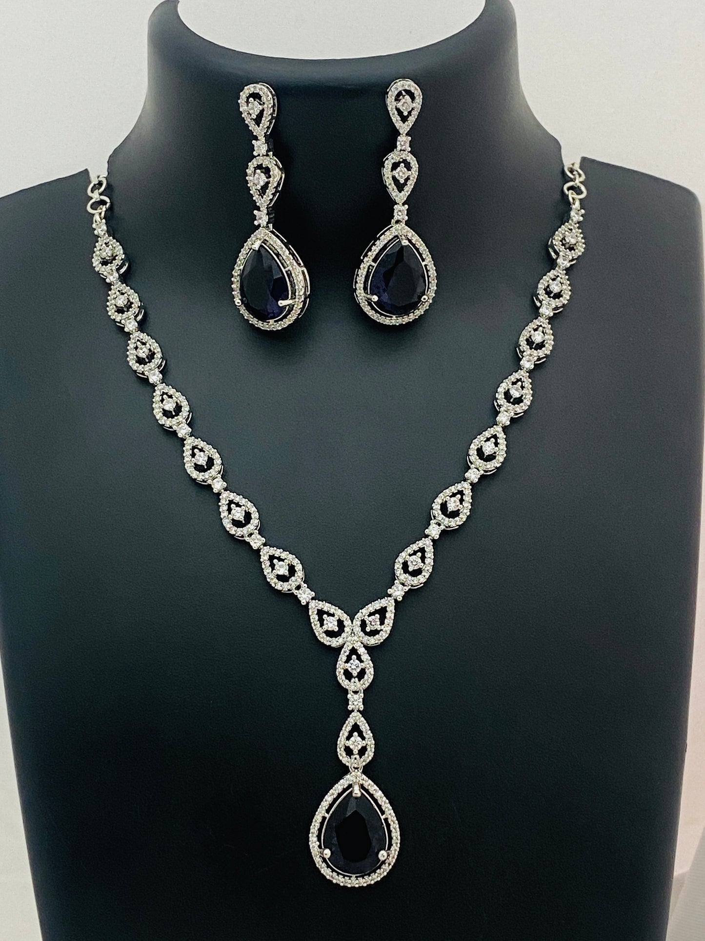Blue Color Stoned Necklace With Earring Sets In USA