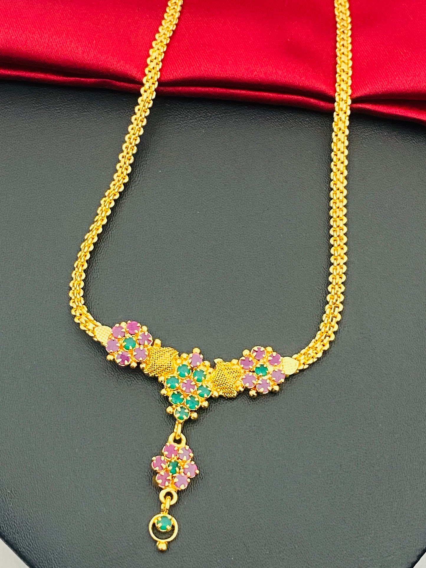 Gorgeous South Indian Party Wear Ruby Emerald Fancy Imitation Necklace