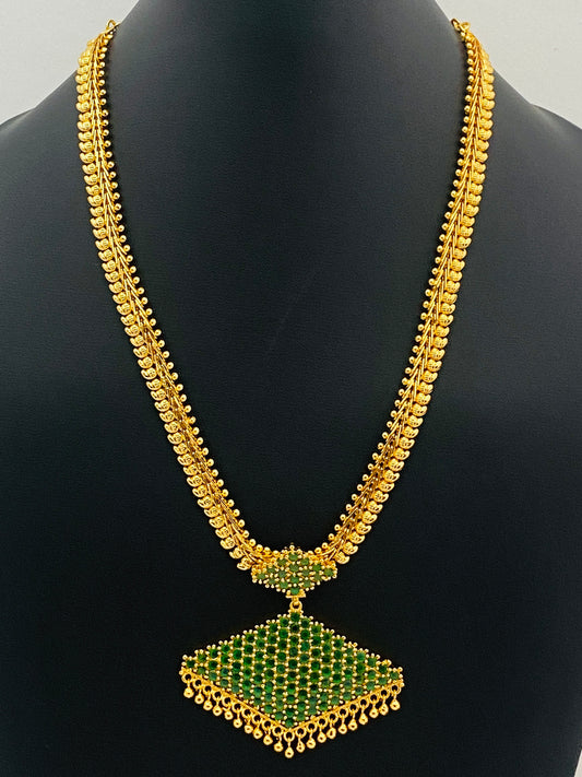 Dazzling Gold Plated Green Color Stone With Adial Pendant Necklace