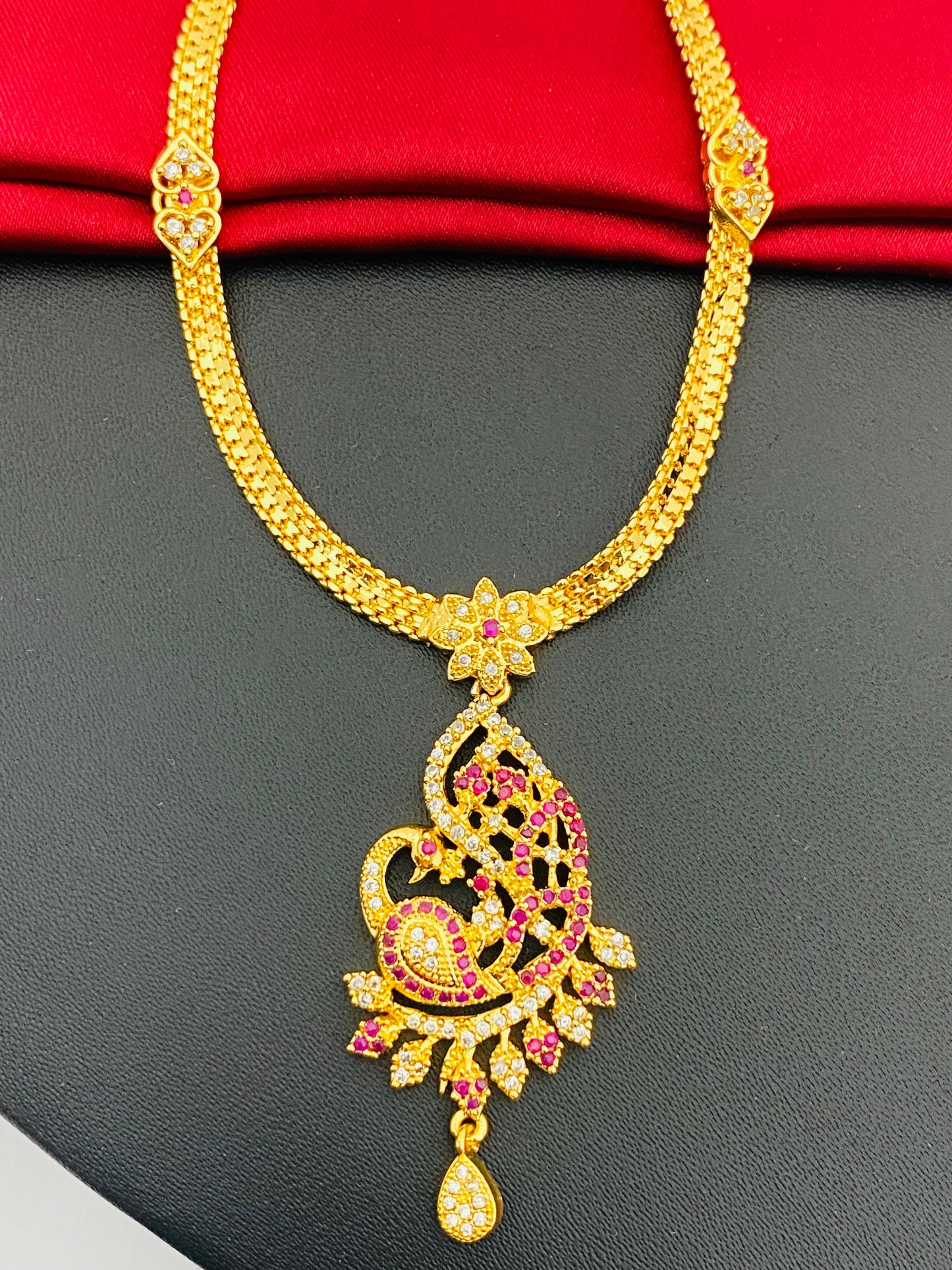 Ruby Stoned Peacock Design Necklace In USA
