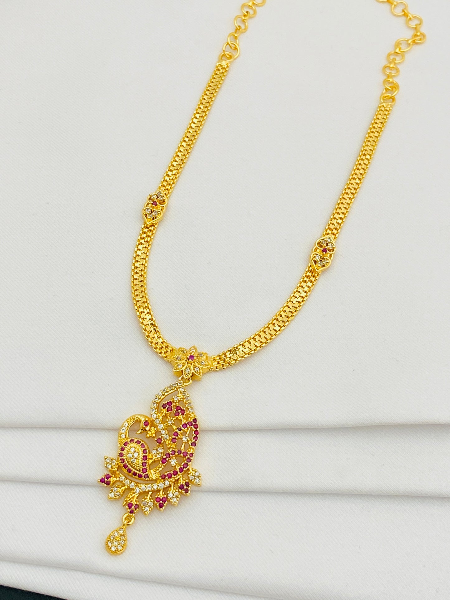 Elegant Gold Plated Ruby Stoned Necklace Near Me