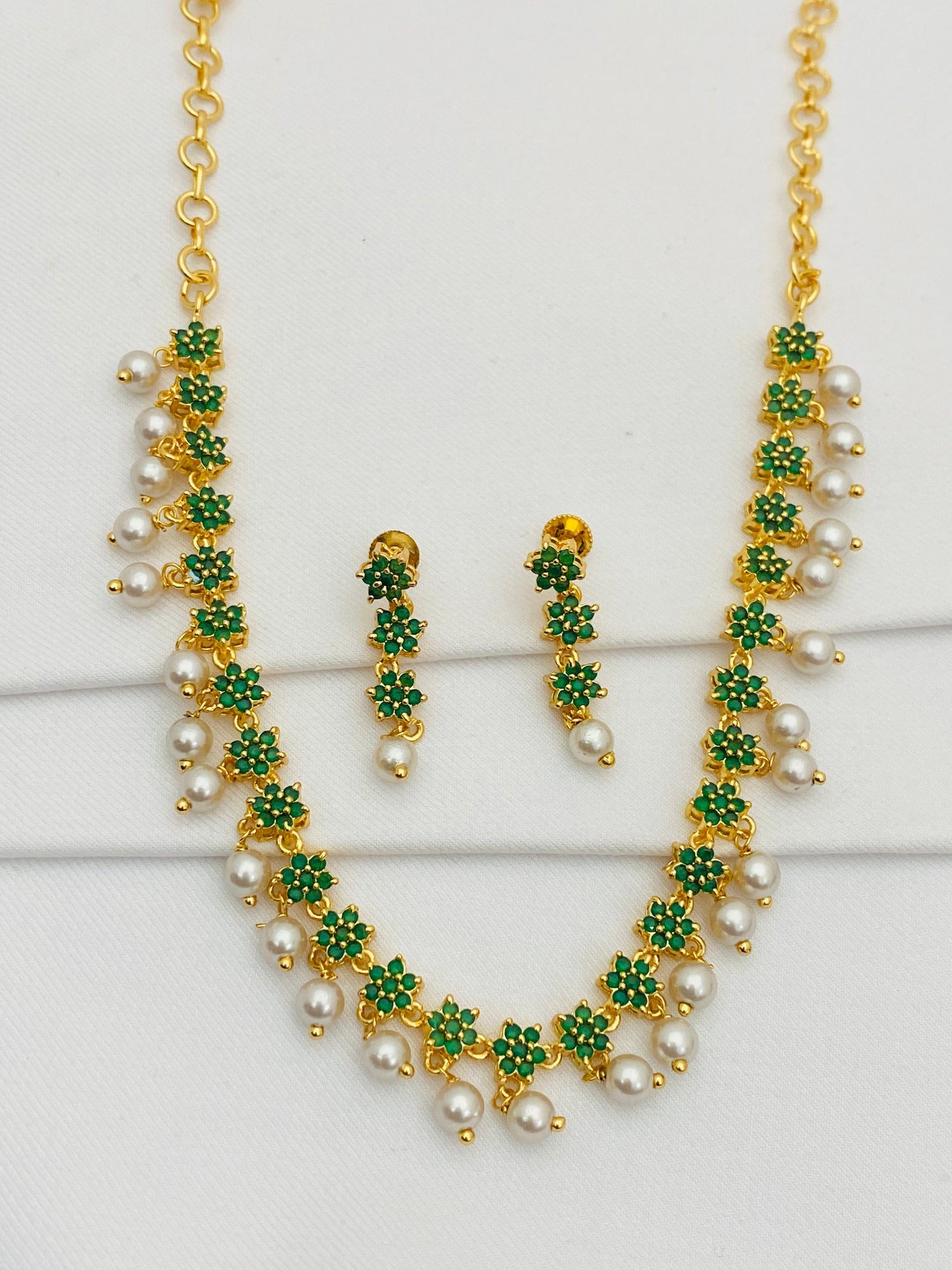 Microplated AD Stone Pearl Necklace With Earrings In USA