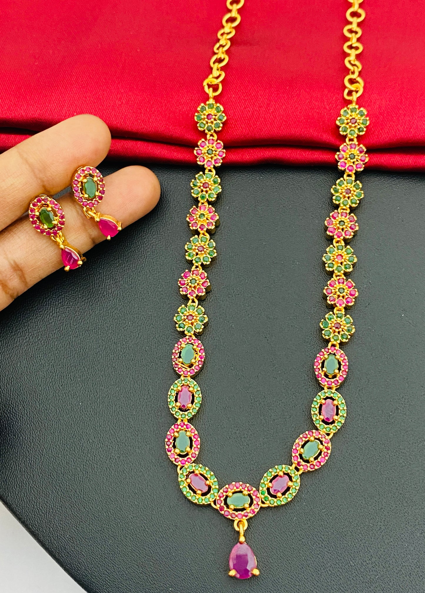 Elegant Alloy Brass Multi Color Stone Necklace Near Me